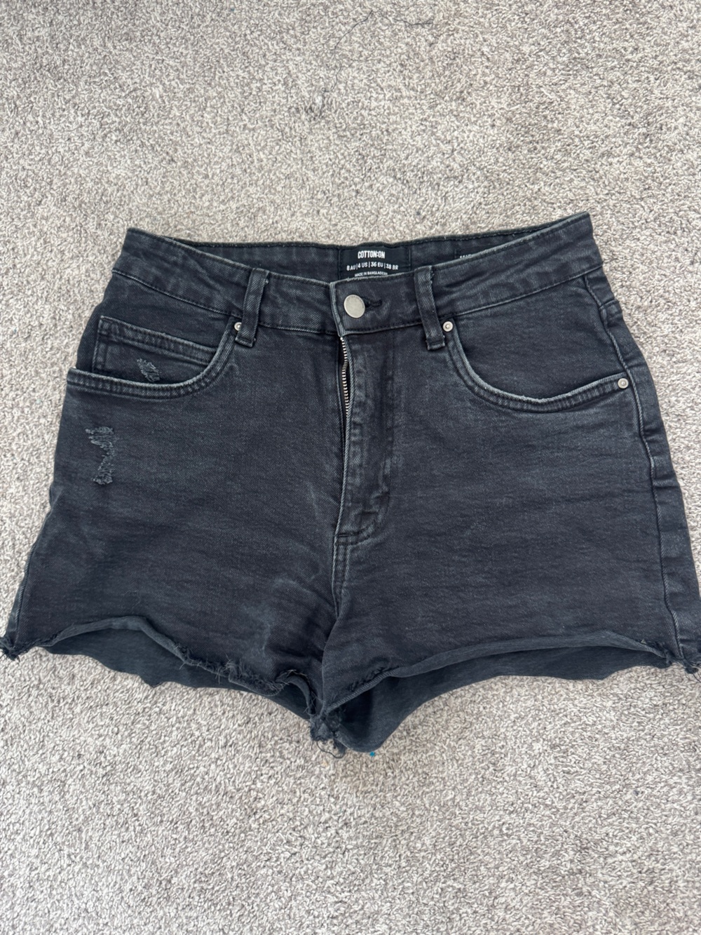 Cotton On Mid Rise Sylvie Black Distressed Denim Shorts | Size 4